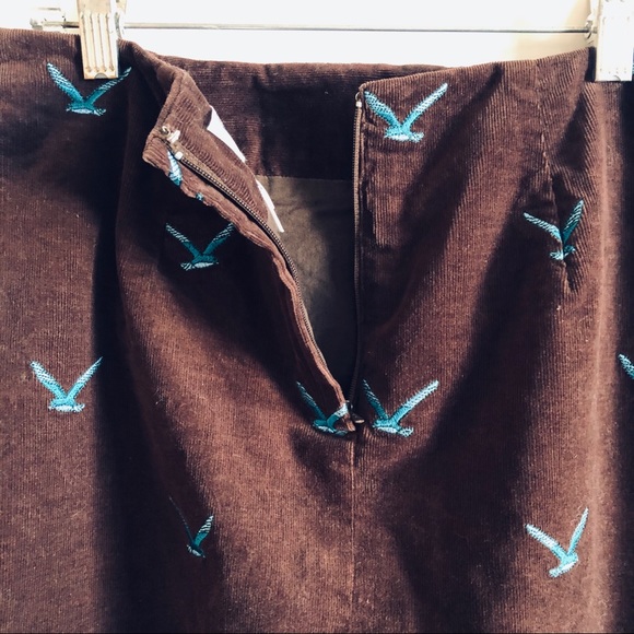 Vintage Lilly Pulitzer Brown Velvet Blue Birds Skirt - Picture 5 of 6